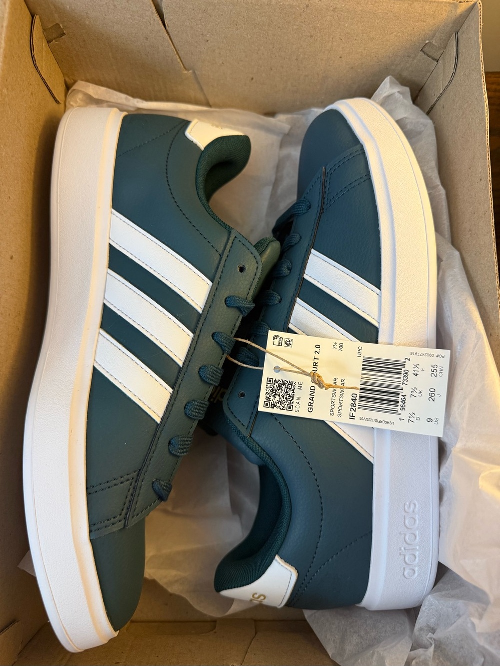 Adidas Grand Court Women’s Size 9 Sneakers Teal Green White 3-Stripes - Picture 8 of 10